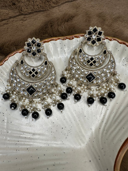 HeyBae Pearl, Black Bead, and Kundan Ethnic Earrings for Women - Lightweight Earrings