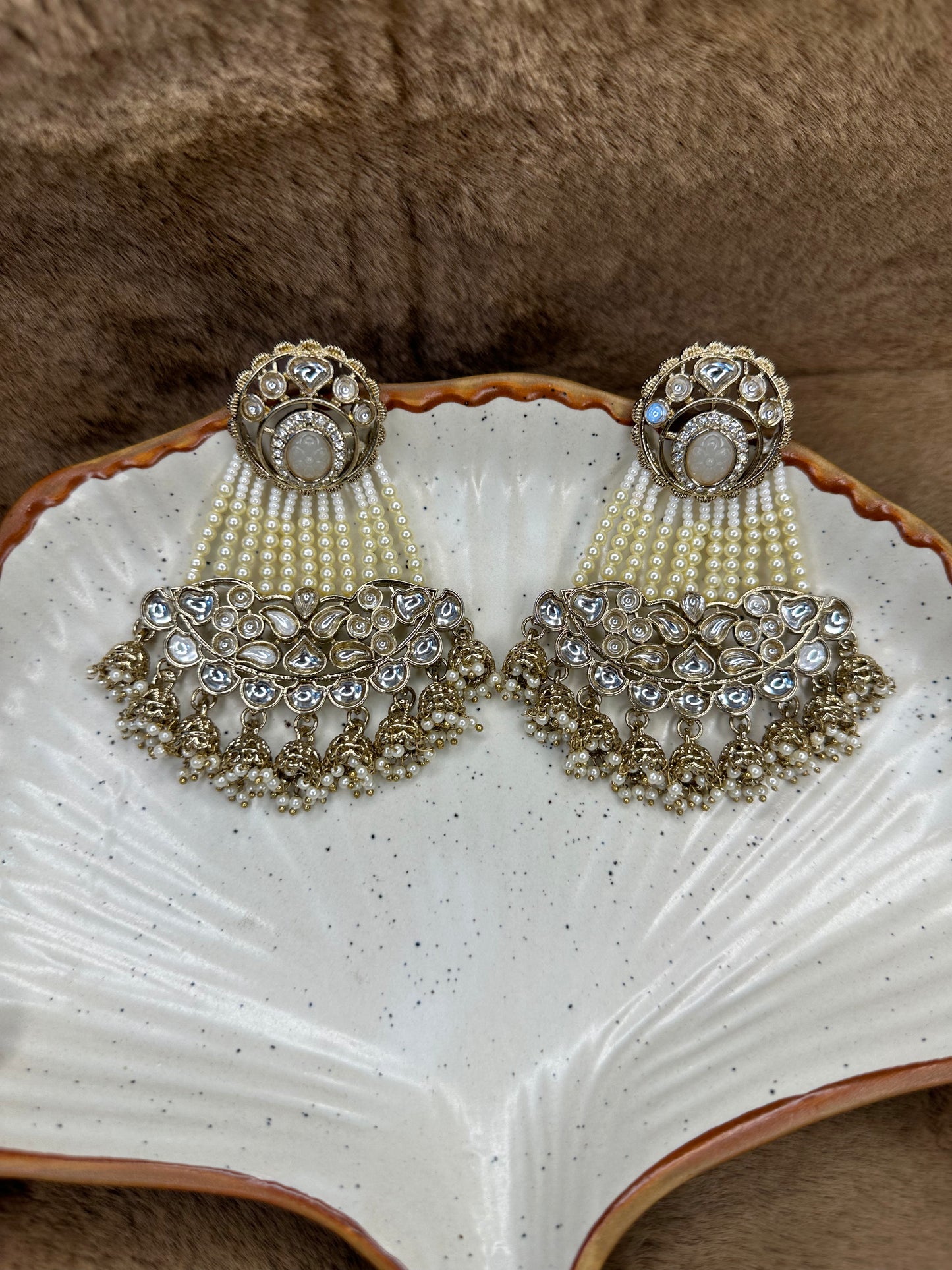 HeyBae Ethnic Chandelier Drop Earrings with Pearl Kundan - Big Lightweight Earrings