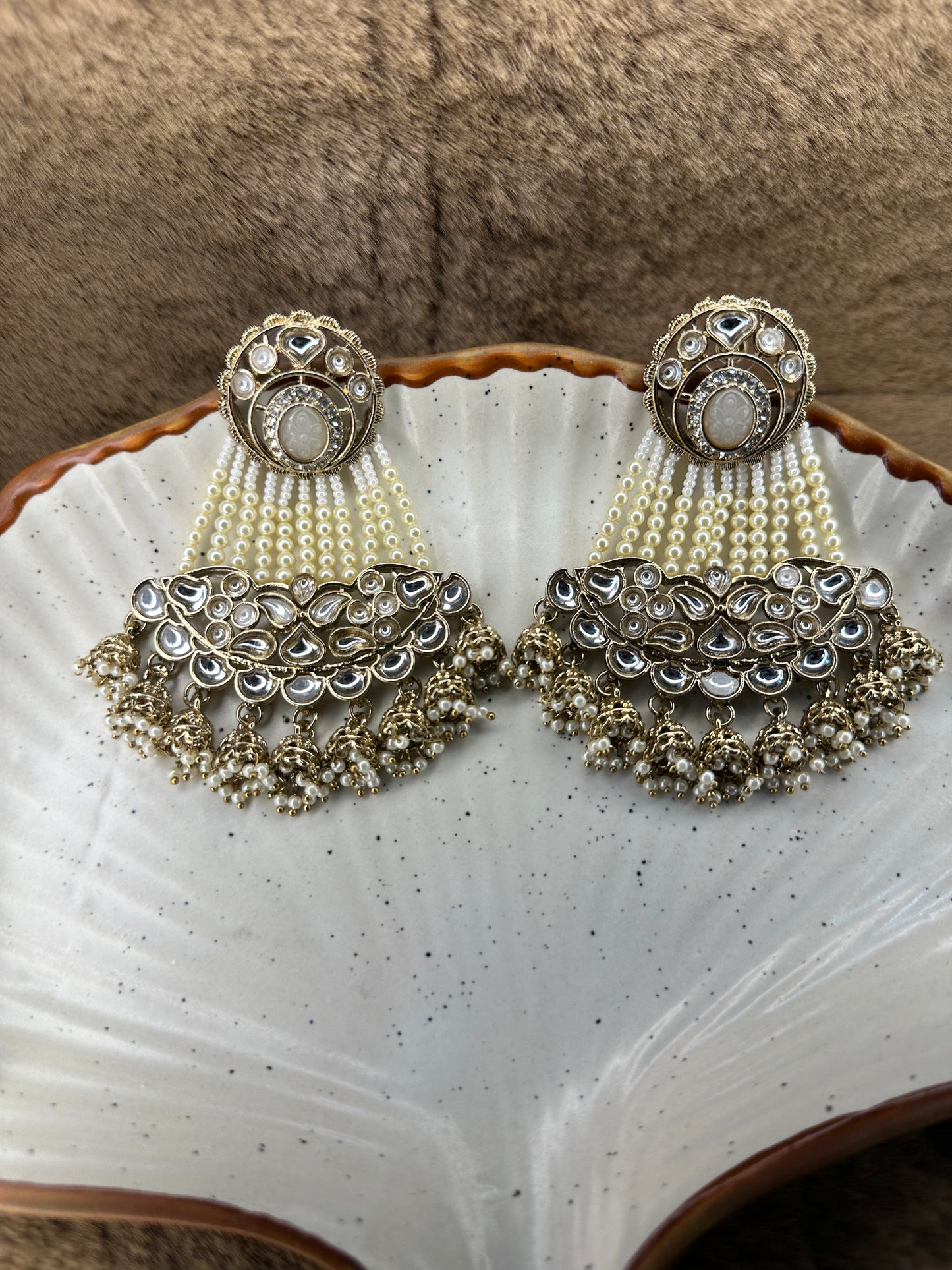 HeyBae Ethnic Chandelier Drop Earrings with Pearl Kundan - Big Lightweight Earrings