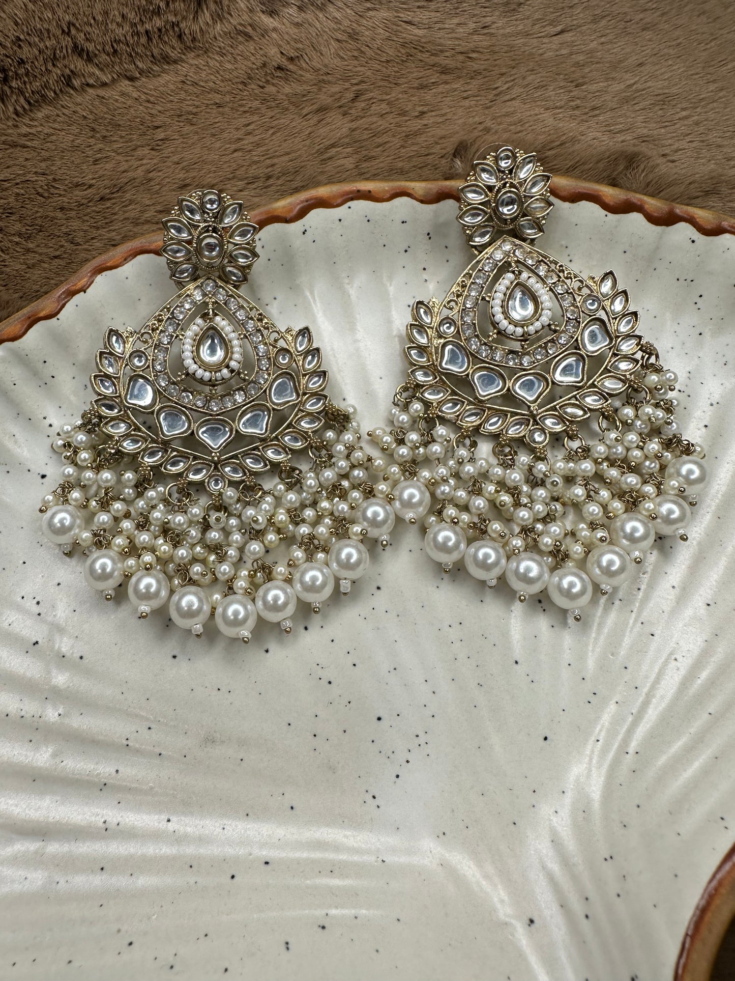 HeyBae Ethnic Chandelier Drop Earrings with Pearl Kundan - Big Lightweight Earrings