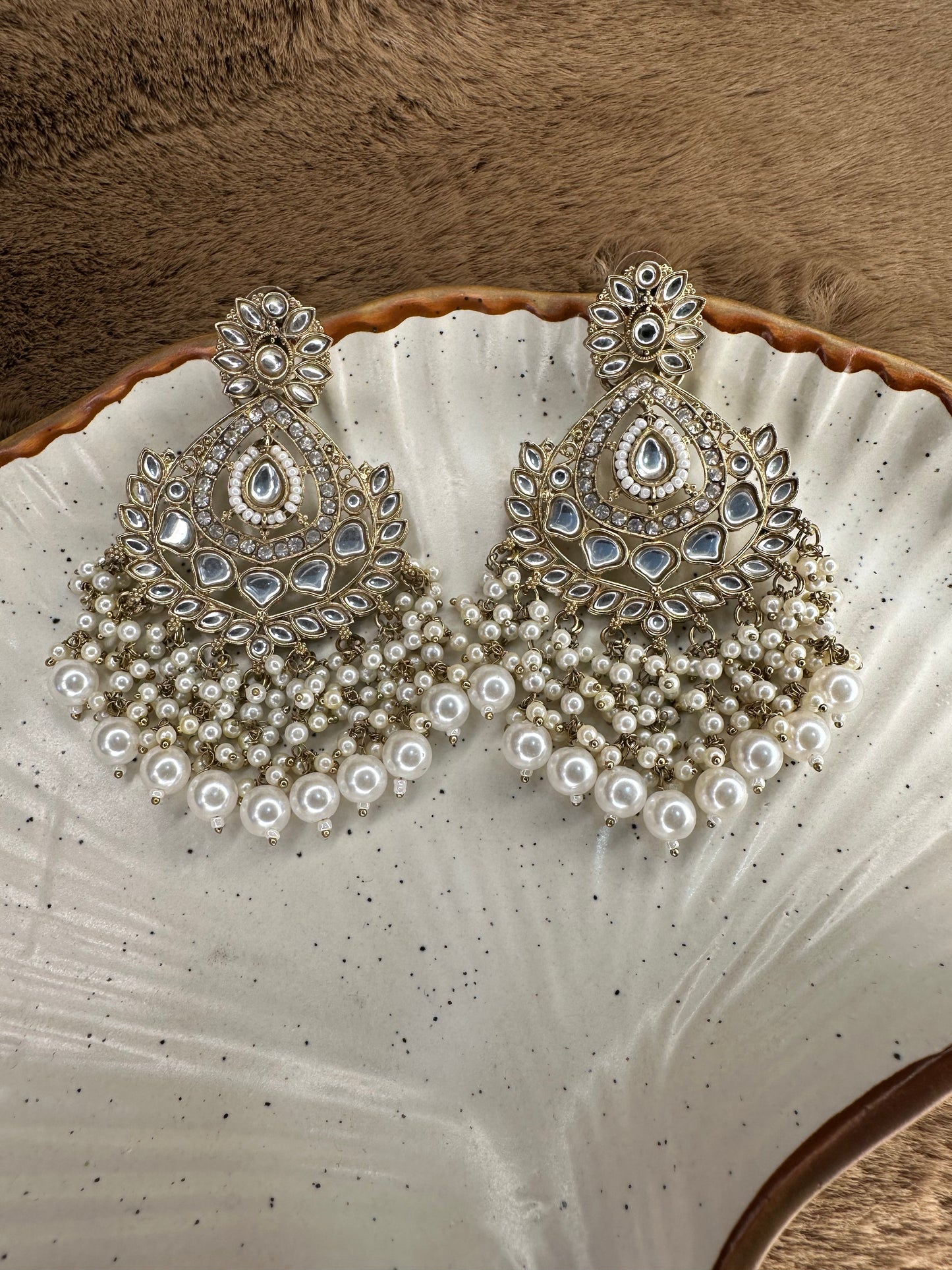 HeyBae Ethnic Chandelier Drop Earrings with Pearl Kundan - Big Lightweight Earrings