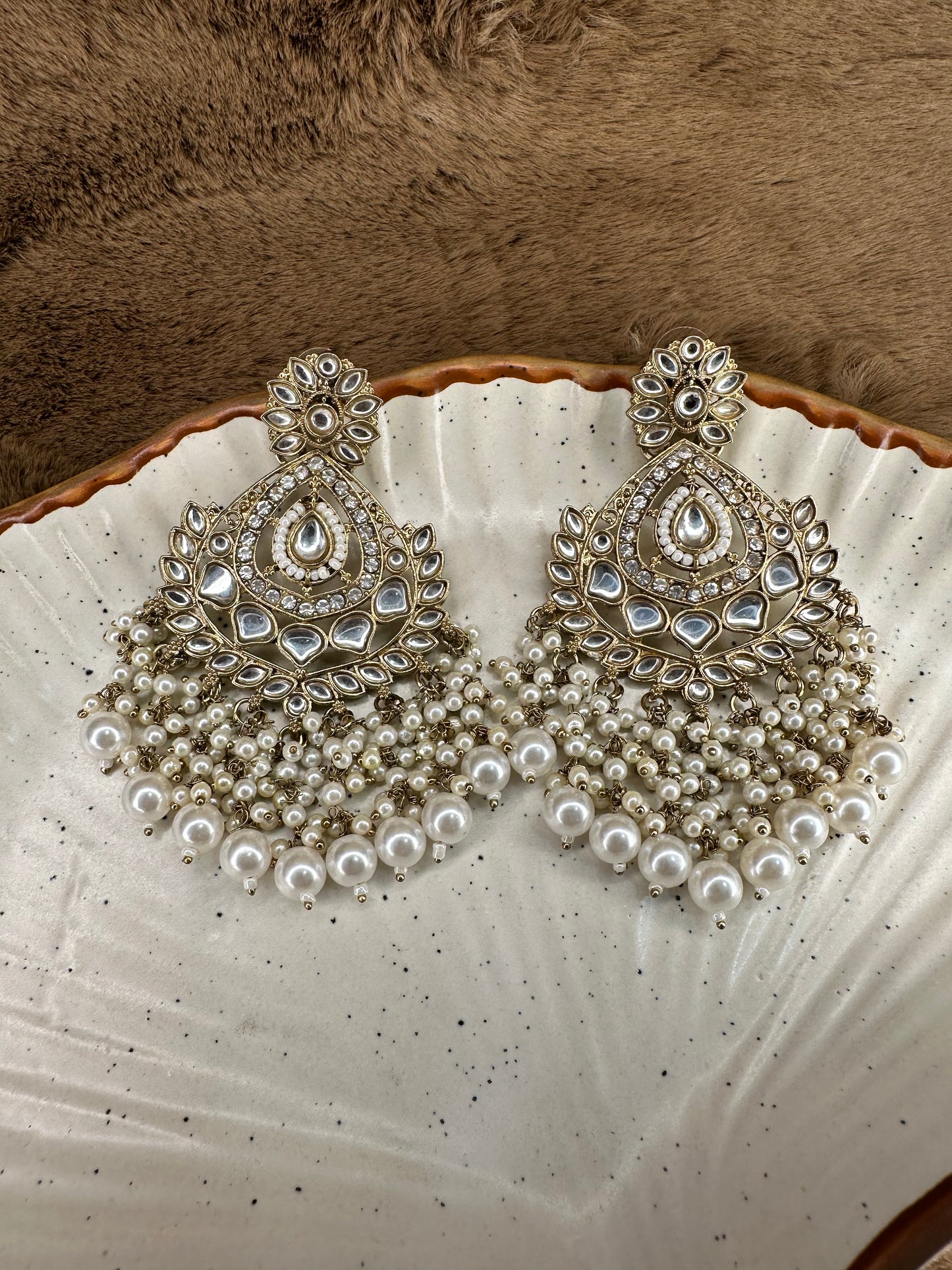 HeyBae Ethnic Chandelier Drop Earrings with Pearl Kundan - Big Lightweight Earrings