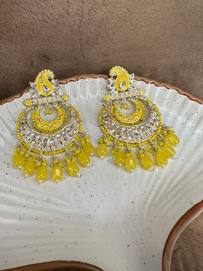 HeyBae Ethnic Earrings with Pearl, Yellow Beads & Kundan - Big Lightweight Earrings