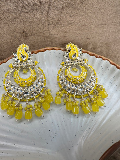 HeyBae Ethnic Earrings with Pearl, Yellow Beads & Kundan - Big Lightweight Earrings