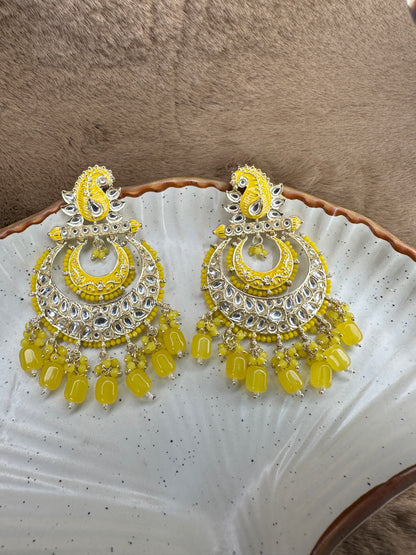 HeyBae Ethnic Earrings with Pearl, Yellow Beads & Kundan - Big Lightweight Earrings