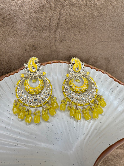 HeyBae Ethnic Earrings with Pearl, Yellow Beads & Kundan - Big Lightweight Earrings