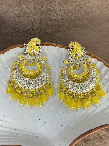 HeyBae Ethnic Earrings with Pearl, Yellow Beads & Kundan - Big Lightweight Earrings