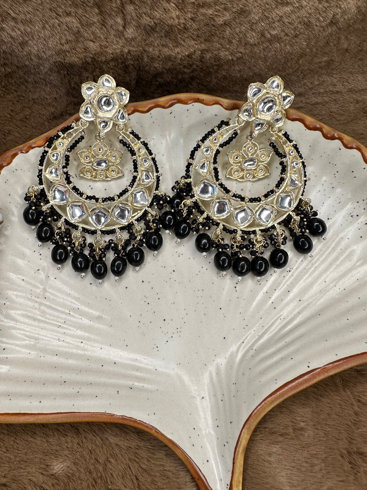 HeyBae Pearl, Black Bead, and Kundan Ethnic Earrings for Women - Lightweight Earrings