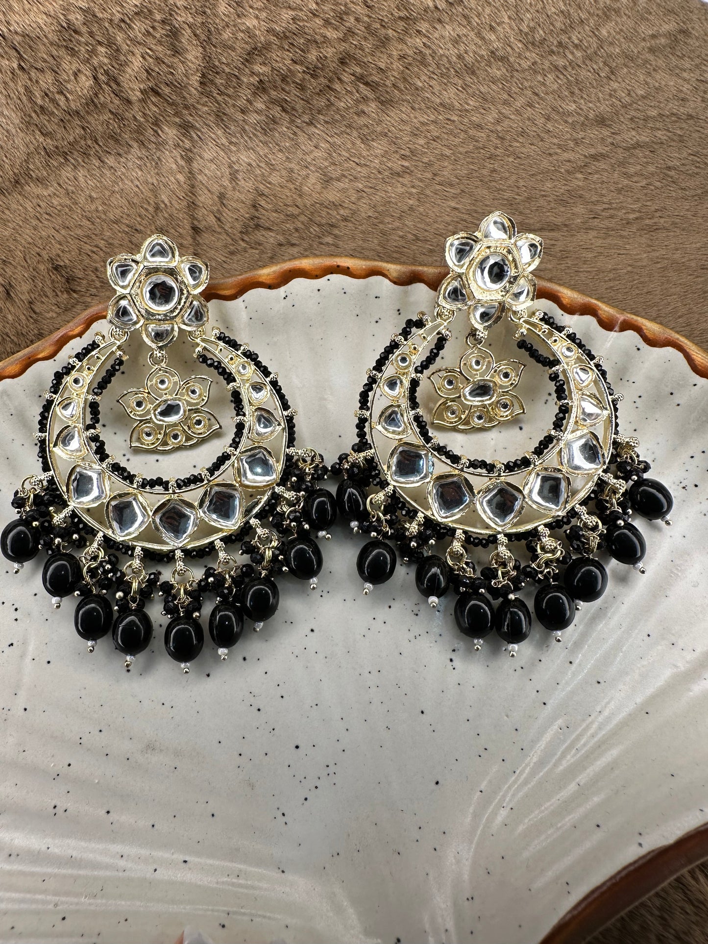 HeyBae Pearl, Black Bead, and Kundan Ethnic Earrings for Women - Lightweight Earrings