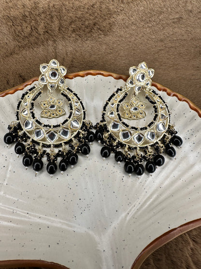 HeyBae Pearl, Black Bead, and Kundan Ethnic Earrings for Women - Lightweight Earrings