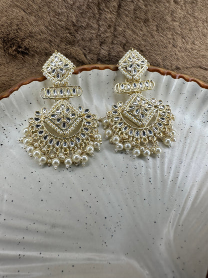 HeyBae Ethnic Chandelier Drop Earrings with Pearl Kundan - Big Lightweight Earrings