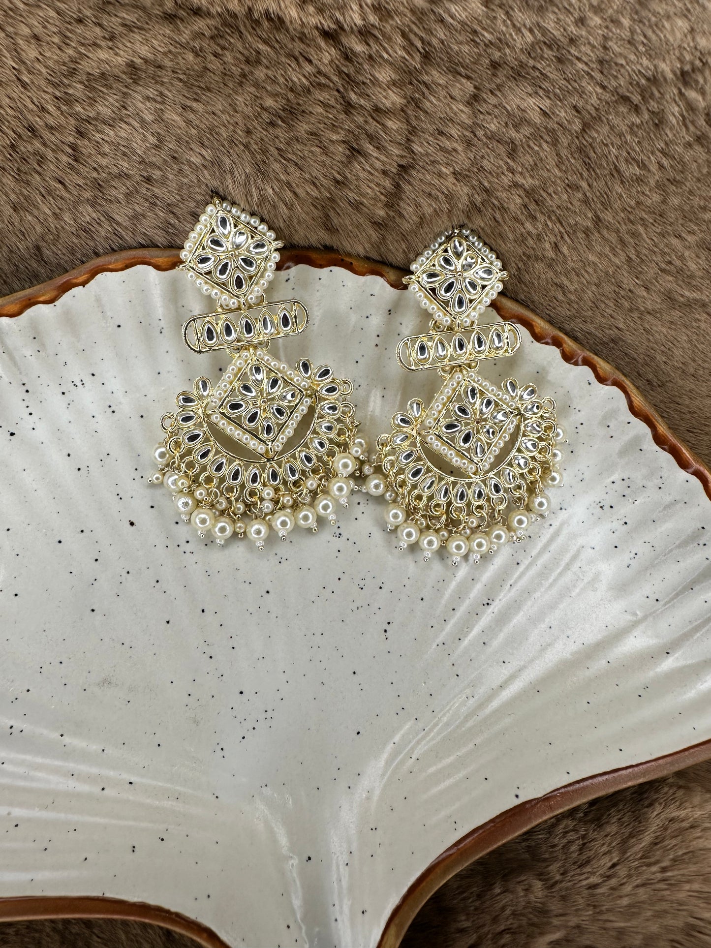 HeyBae Ethnic Chandelier Drop Earrings with Pearl Kundan - Big Lightweight Earrings