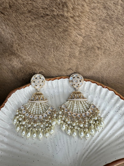 HeyBae Ethnic Chandelier Drop Earrings with Pearl Kundan - Big Lightweight Earrings