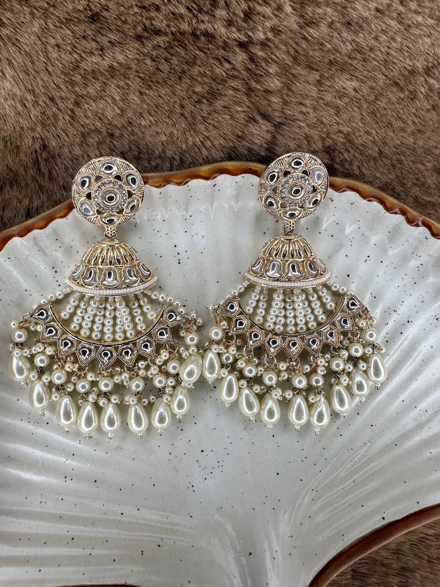 HeyBae Ethnic Chandelier Drop Earrings with Pearl Kundan - Big Lightweight Earrings