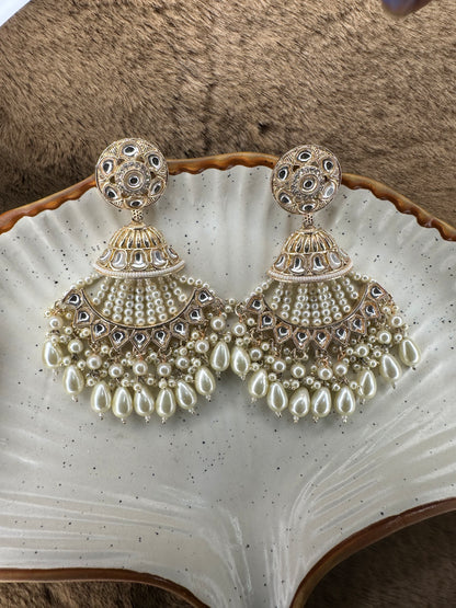 HeyBae Ethnic Chandelier Drop Earrings with Pearl Kundan - Big Lightweight Earrings