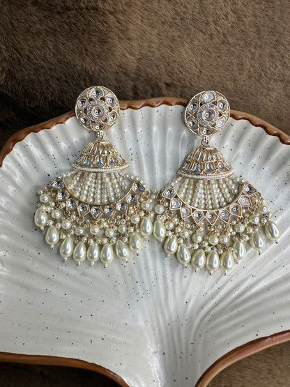 HeyBae Ethnic Chandelier Drop Earrings with Pearl Kundan - Big Lightweight Earrings