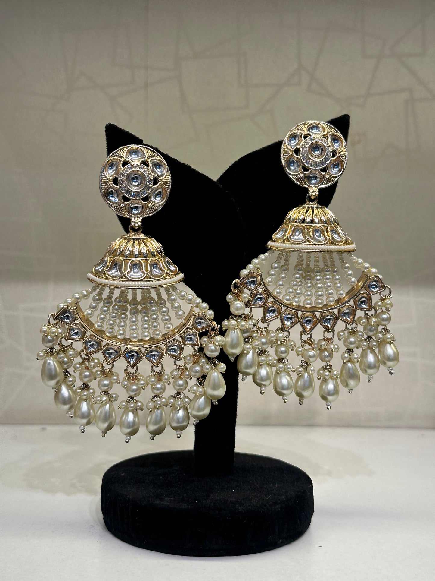 HeyBae Ethnic Chandelier Drop Earrings with Pearl Kundan - Big Lightweight Earrings