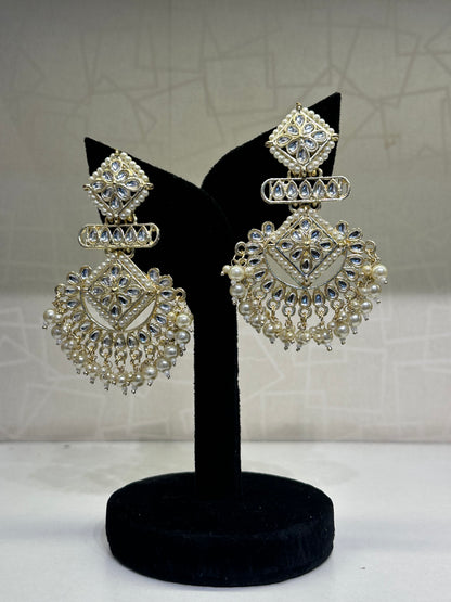 HeyBae Ethnic Chandelier Drop Earrings with Pearl Kundan - Big Lightweight Earrings