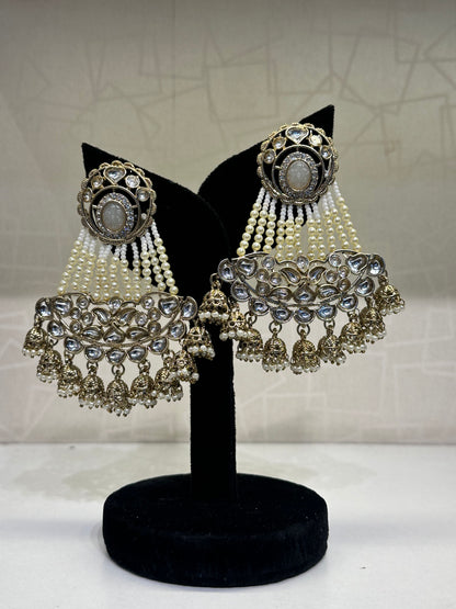 HeyBae Ethnic Chandelier Drop Earrings with Pearl Kundan - Big Lightweight Earrings