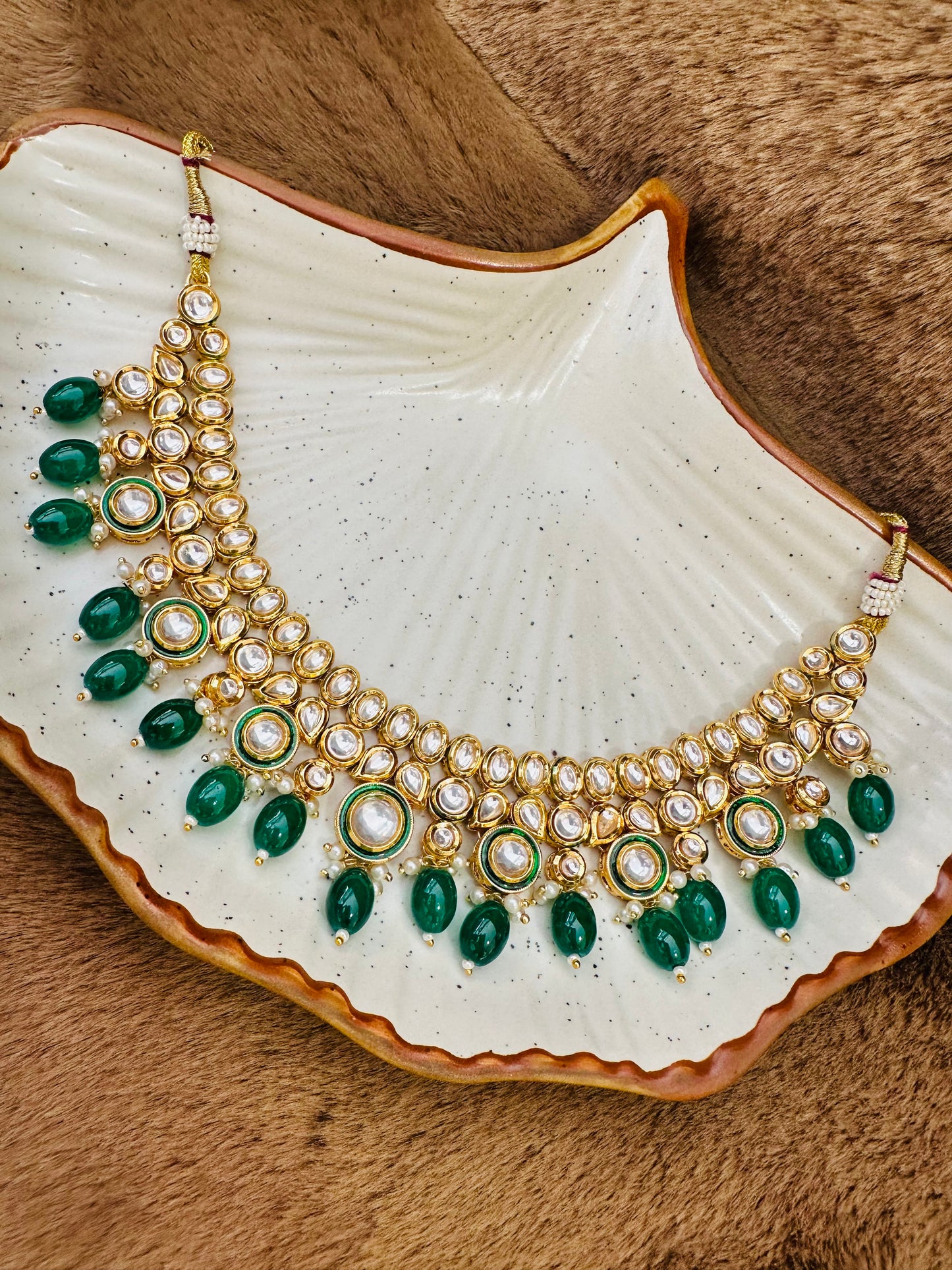 HeyBae Gold-Plated Kundan Necklace Set with Green Stones – Ethnic Jewellery for Women