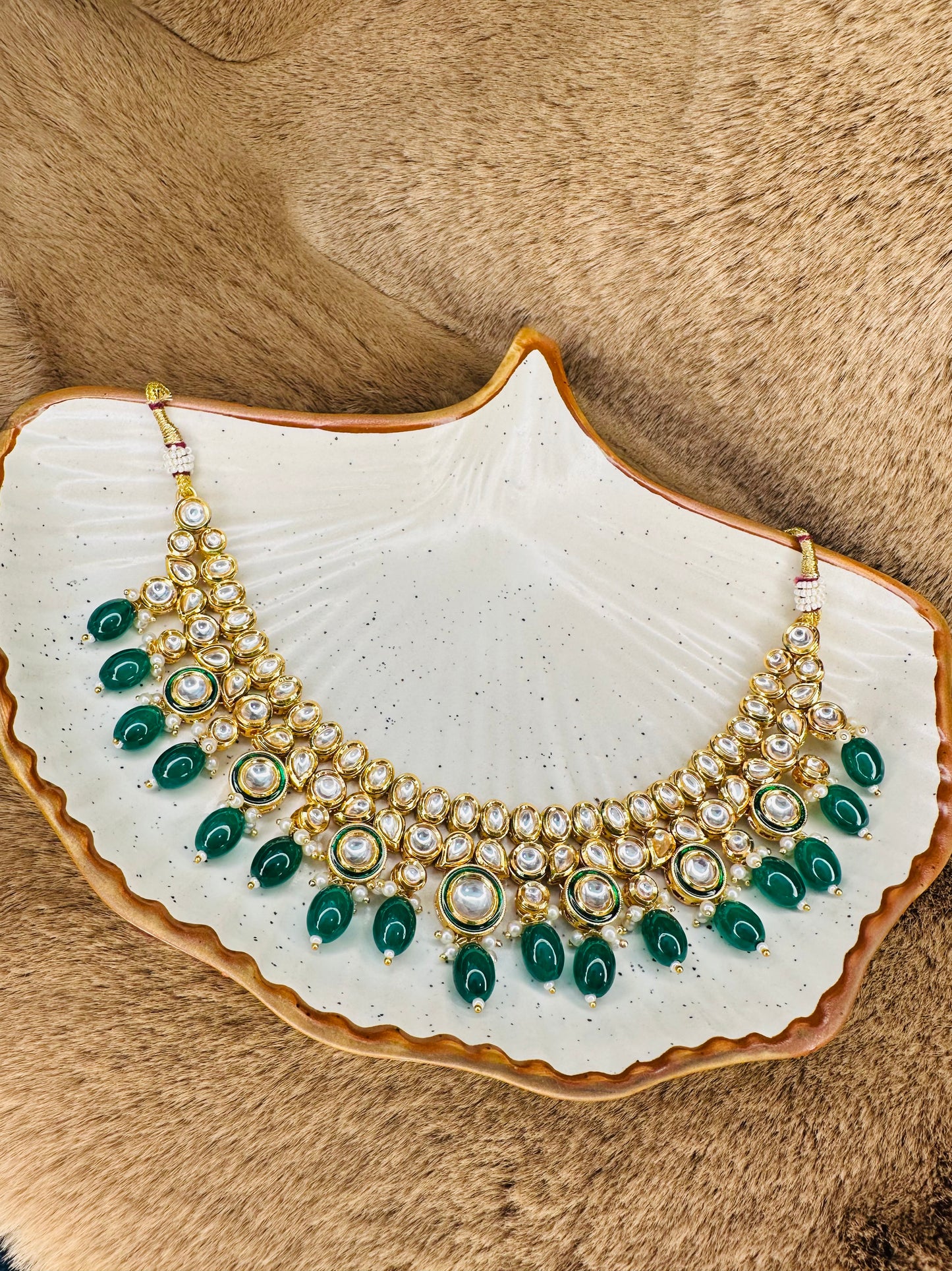 HeyBae Gold-Plated Kundan Necklace Set with Green Stones – Ethnic Jewellery for Women