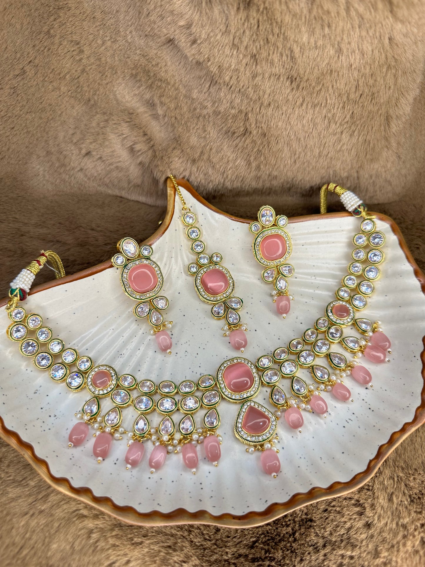 HeyBae Pink Kundan Necklace Set with Earrings – Ethnic Bridal Jewellery