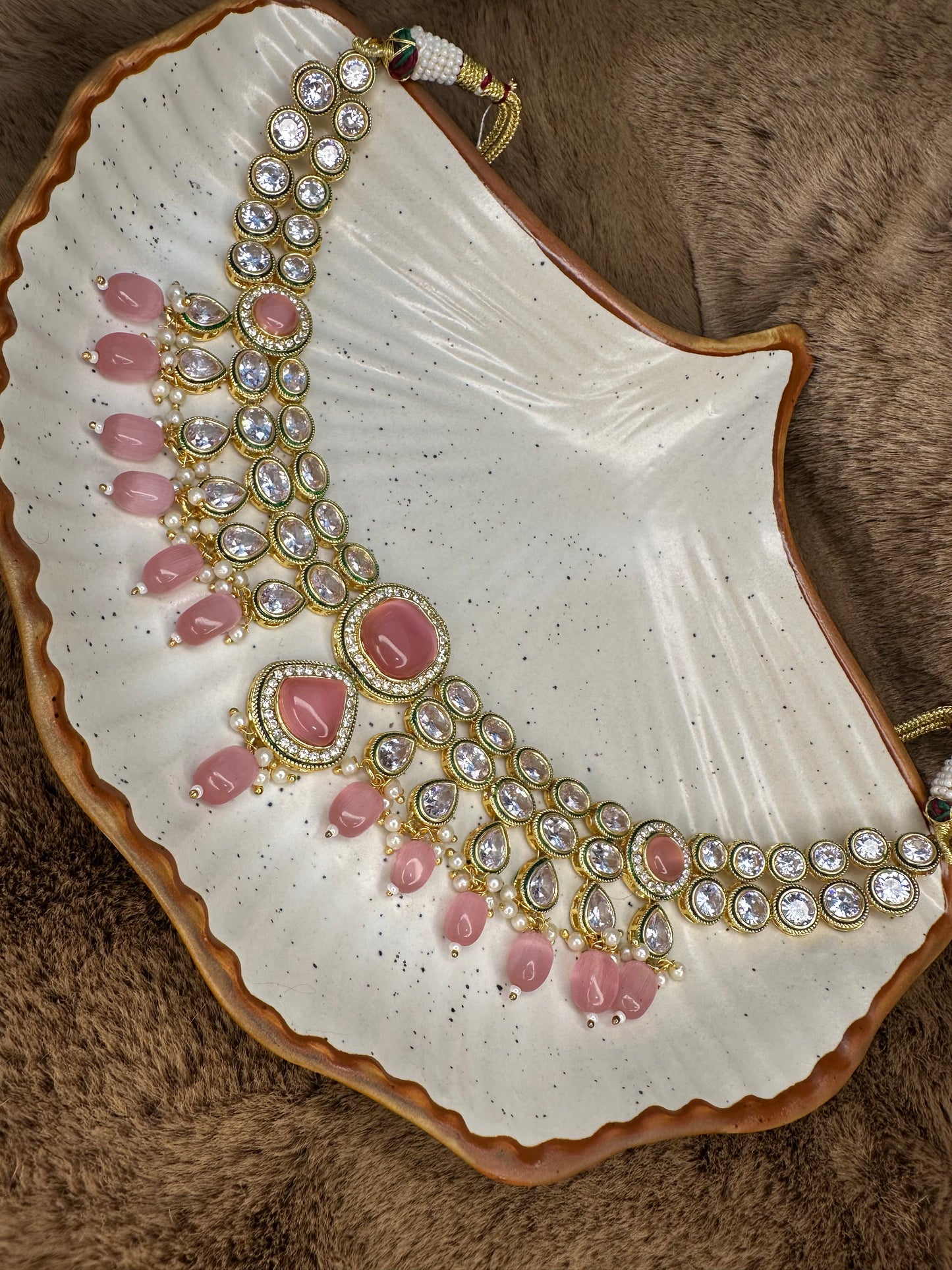 HeyBae Pink Kundan Necklace Set with Earrings – Ethnic Bridal Jewellery