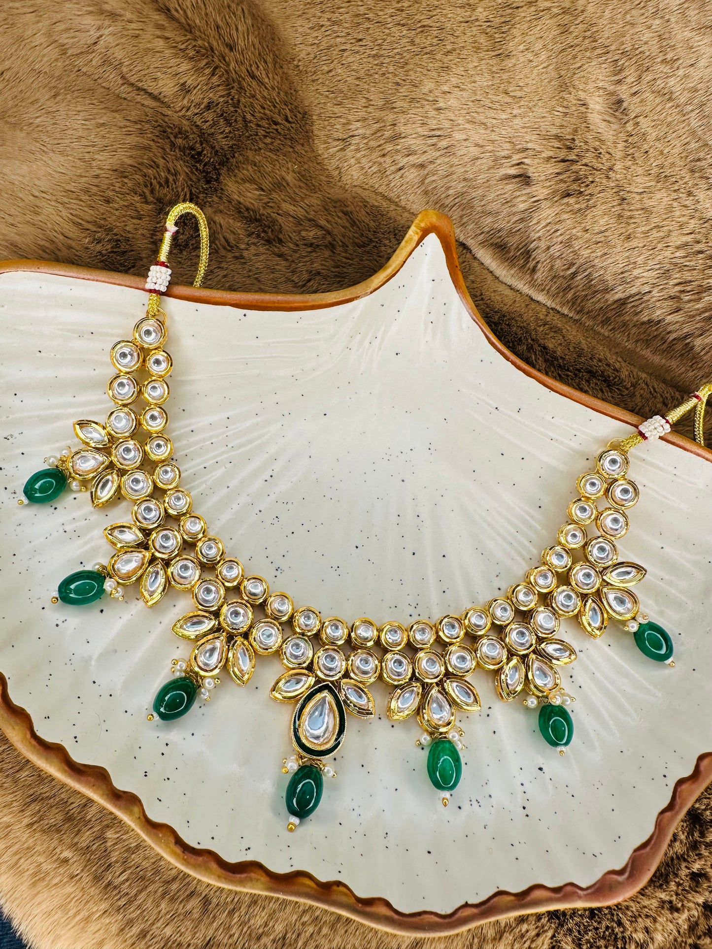 HeyBae Gold-Plated Kundan Necklace Set with Green Stones – Ethnic Jewellery for Women