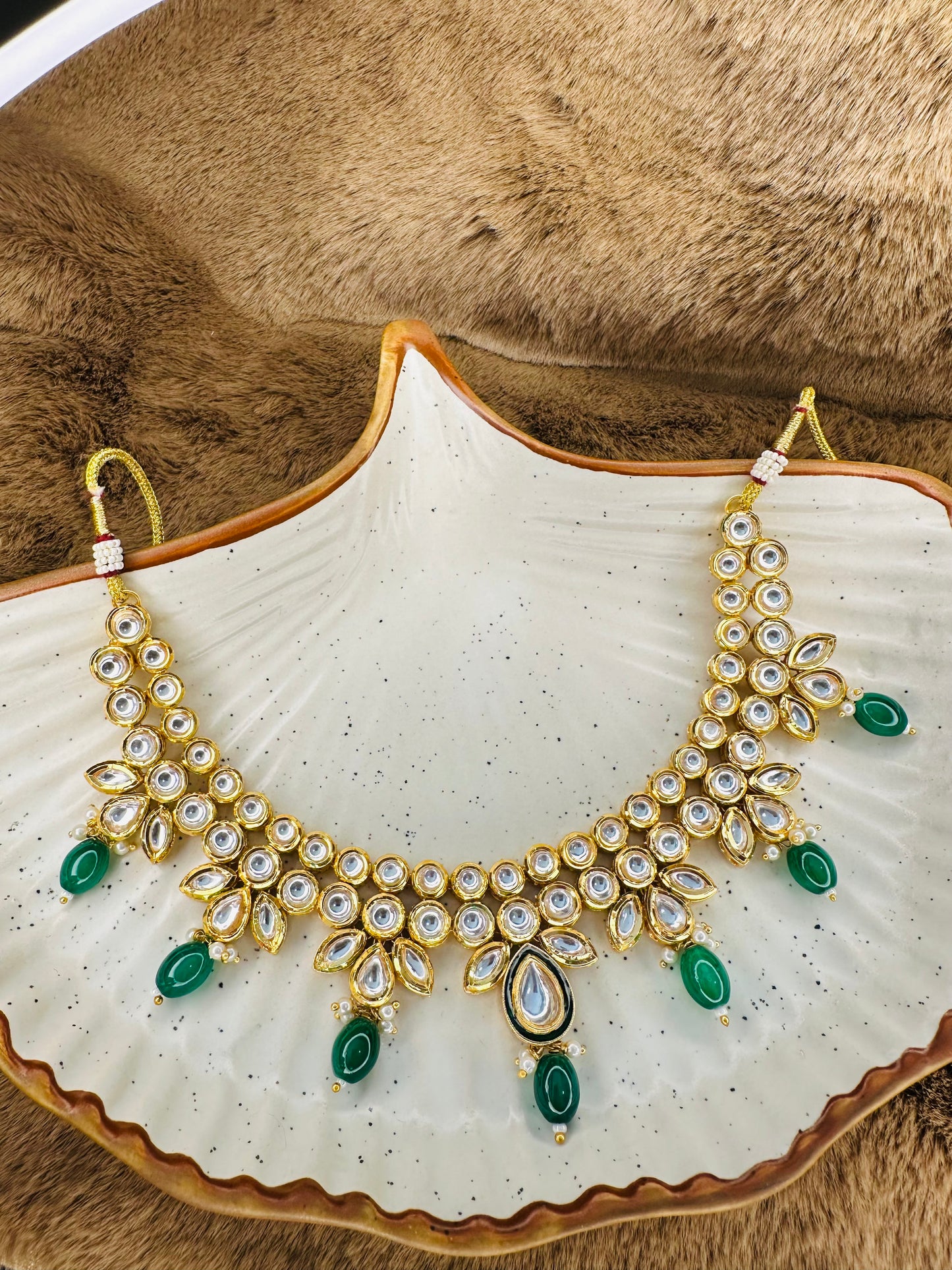 HeyBae Gold-Plated Kundan Necklace Set with Green Stones – Ethnic Jewellery for Women