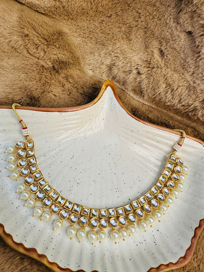 HeyBae Gold-Plated Kundan & Pearl Necklace Set – Ethnic Jewellery for Women