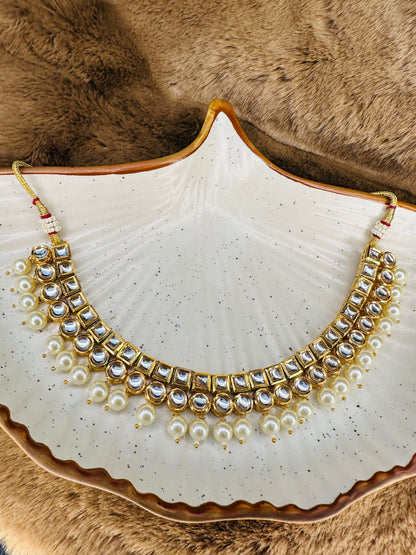 HeyBae Gold-Plated Kundan & Pearl Necklace Set – Ethnic Jewellery for Women