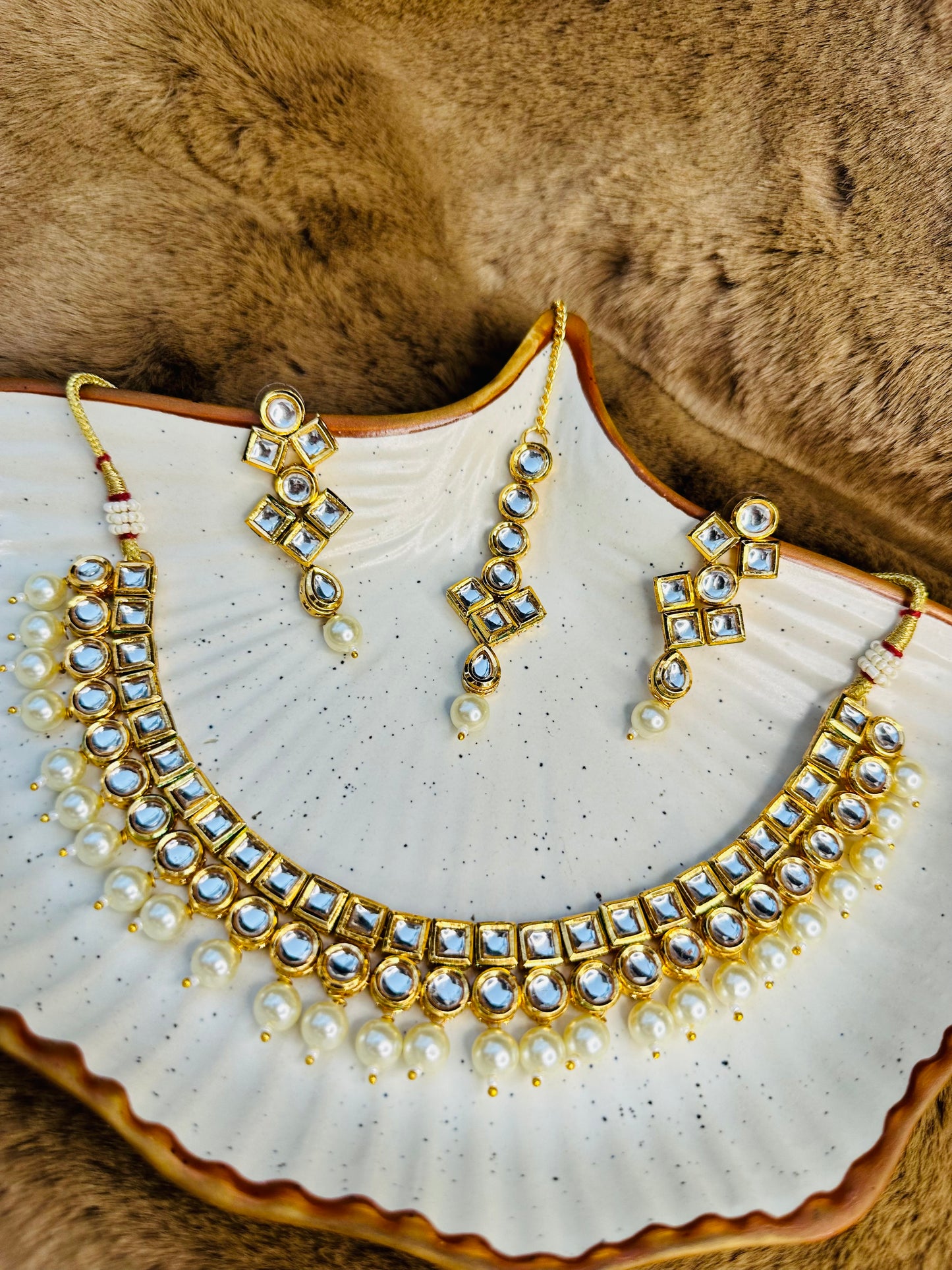 HeyBae Gold-Plated Kundan & Pearl Necklace Set – Ethnic Jewellery for Women