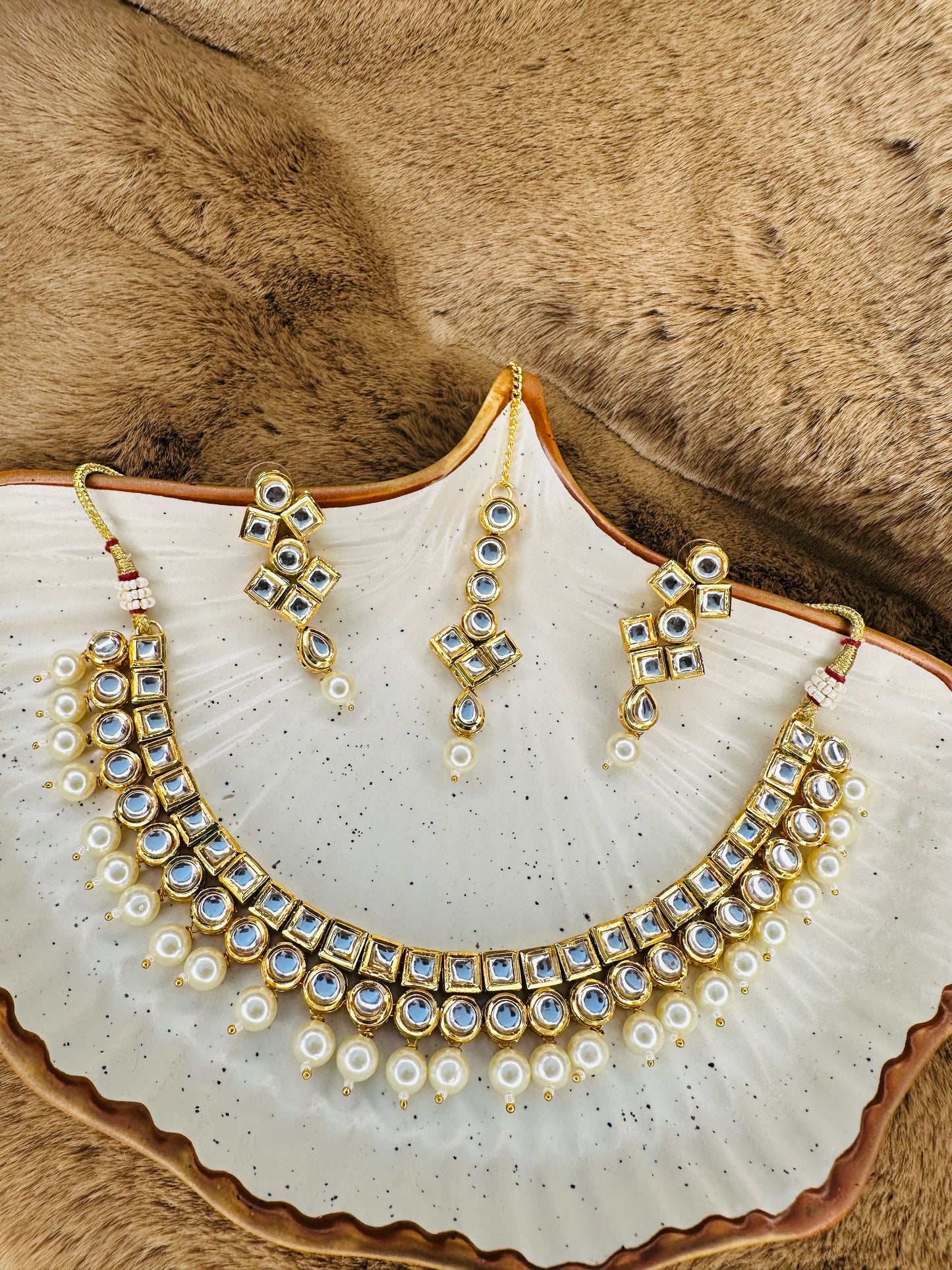 HeyBae Gold-Plated Kundan & Pearl Necklace Set – Ethnic Jewellery for Women