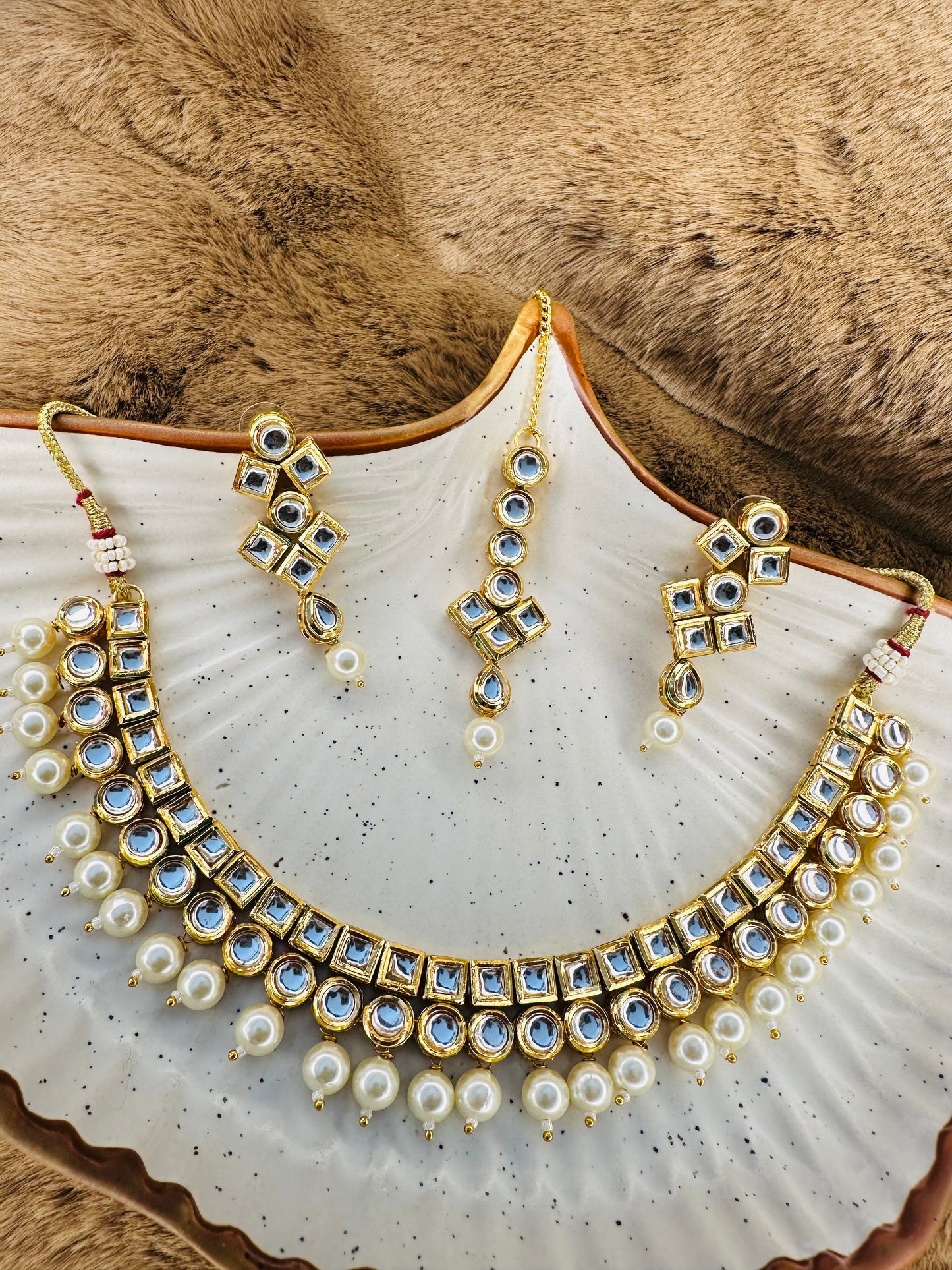 HeyBae Gold-Plated Kundan & Pearl Necklace Set – Ethnic Jewellery for Women