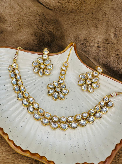 HeyBae Gold-Plated Kundan & Pearl Necklace Set – Ethnic Jewellery for Women