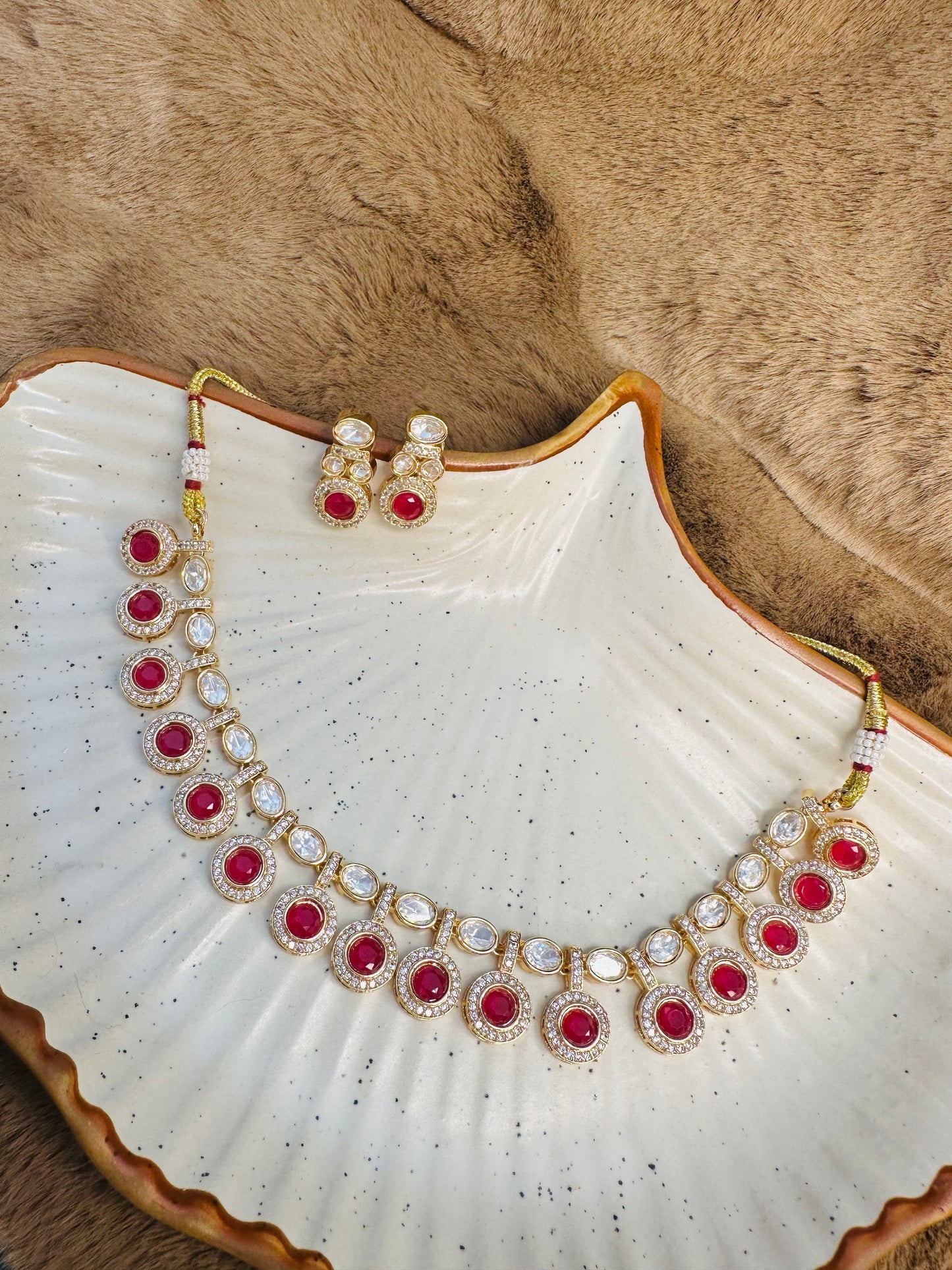 HeyBae Kundan Red Necklace Set with Earrings – Ethnic Bridal Jewellery