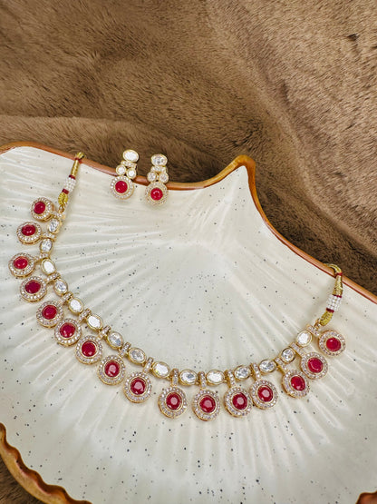 HeyBae Kundan Red Necklace Set with Earrings – Ethnic Bridal Jewellery