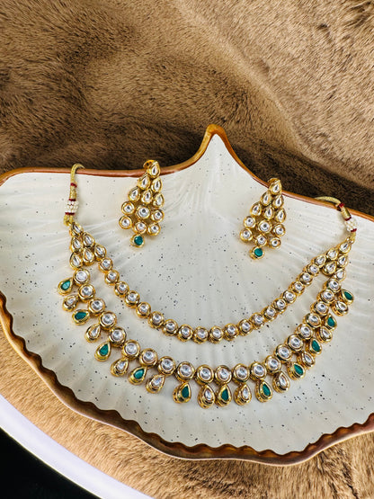 HeyBae Gold-Plated Kundan & Pearl Necklace Set – Ethnic Jewellery for Women