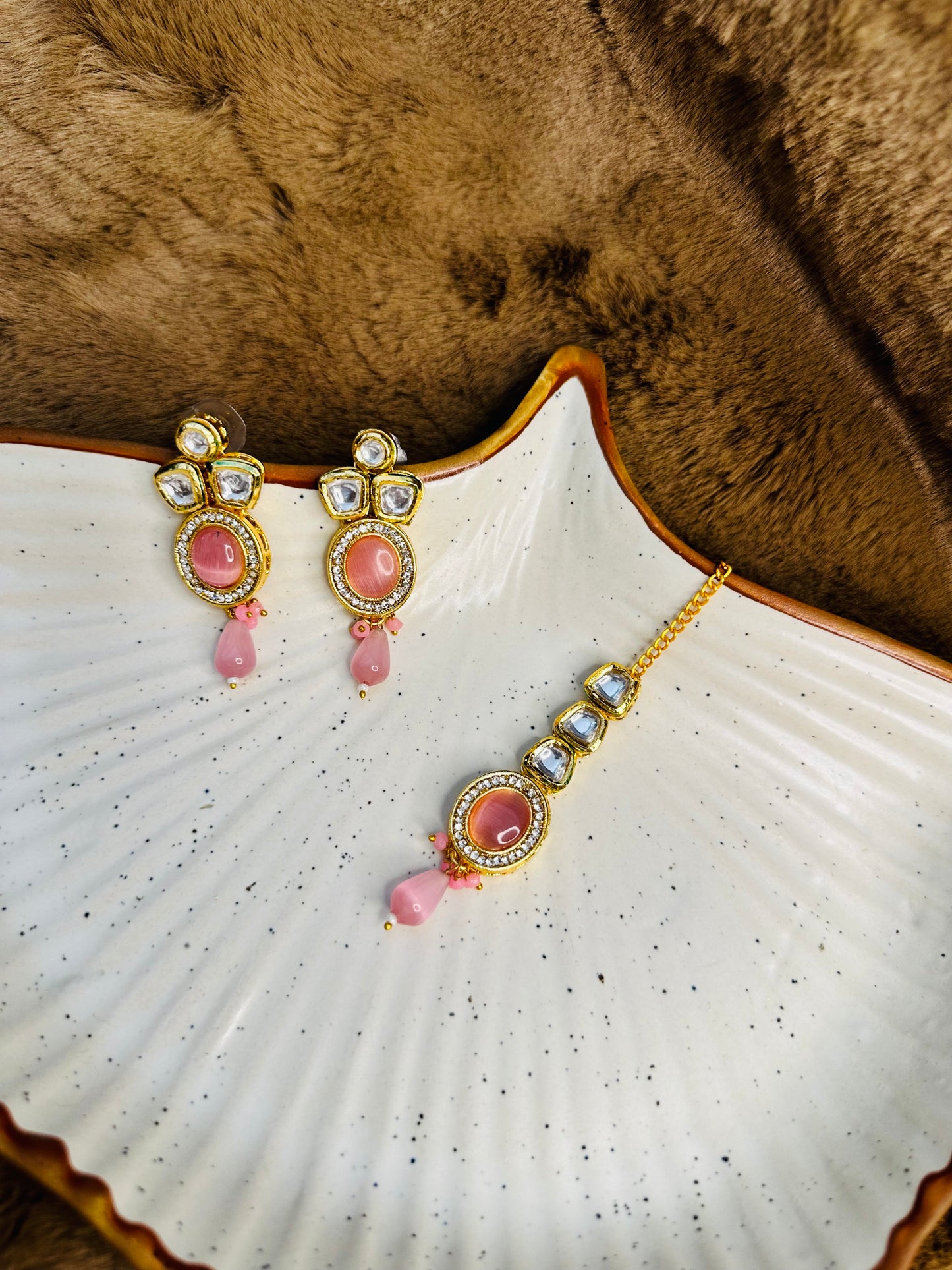 HeyBae Pink Kundan Necklace Set with Earrings – Ethnic Bridal Jewellery