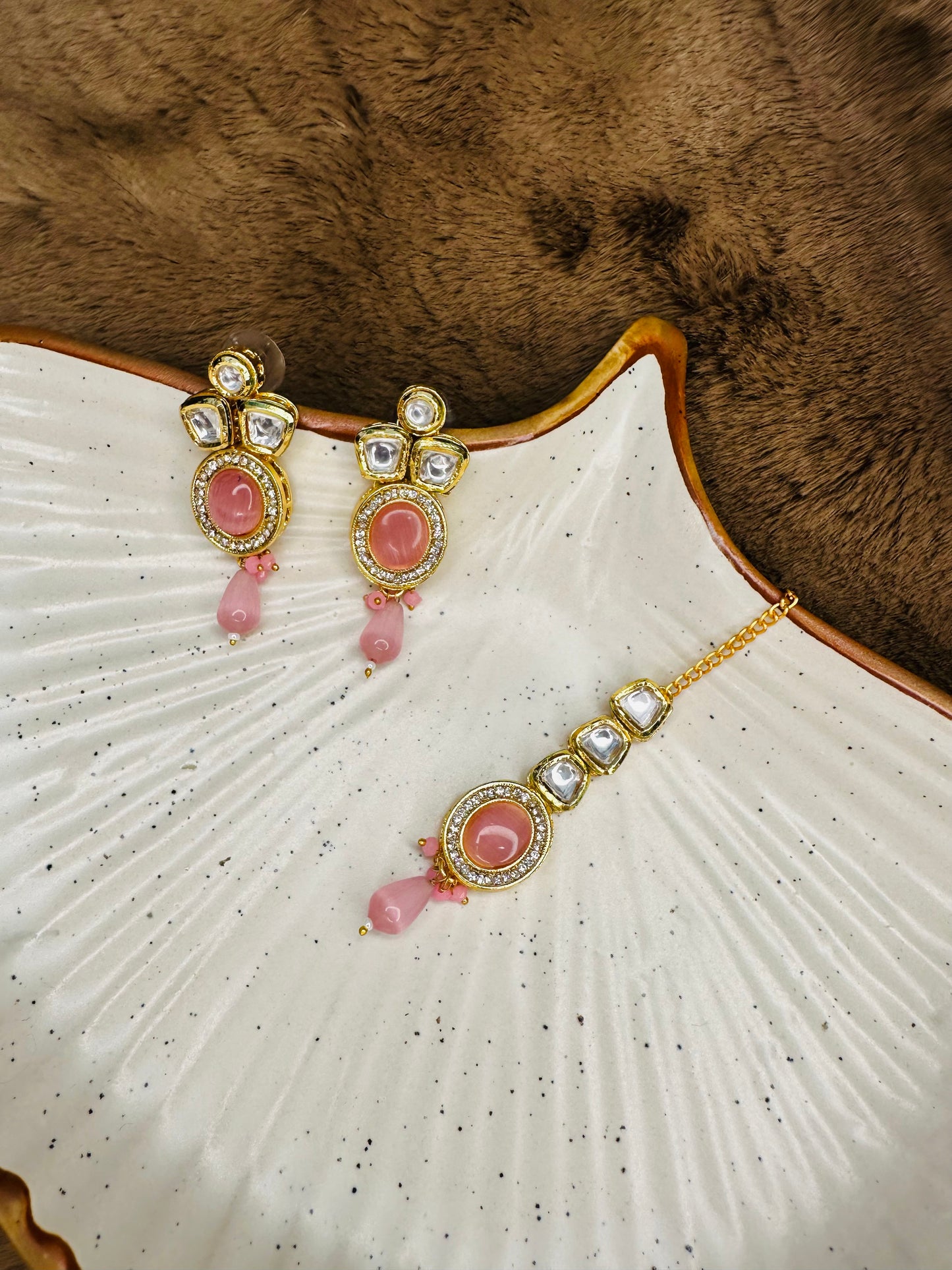 HeyBae Pink Kundan Necklace Set with Earrings – Ethnic Bridal Jewellery