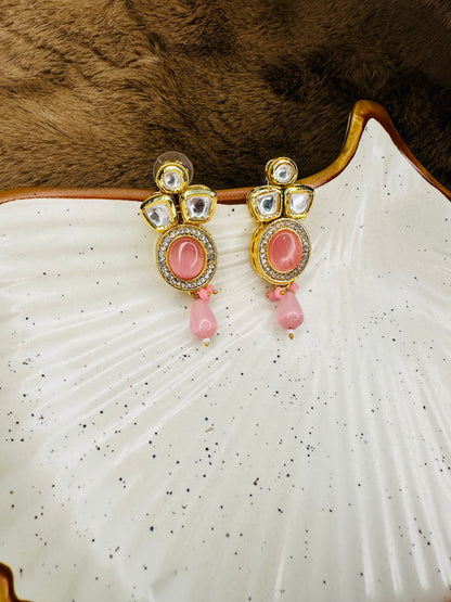 HeyBae Pink Kundan Necklace Set with Earrings – Ethnic Bridal Jewellery