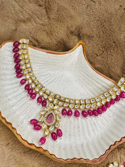 HeyBae Kundan Red Necklace Set with Earrings – Ethnic Bridal Jewellery