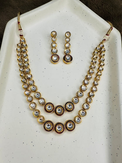 HeyBae Gold Kundan Double Layer Necklace Set – Traditional Ethnic Jewellery with Earrings