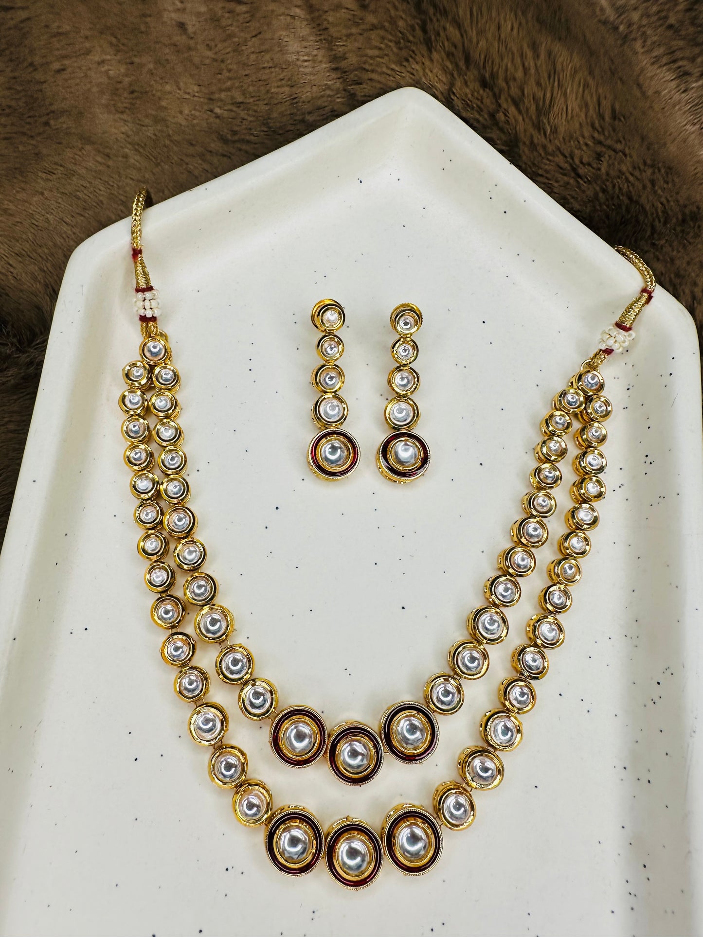 HeyBae Gold Kundan Double Layer Necklace Set – Traditional Ethnic Jewellery with Earrings