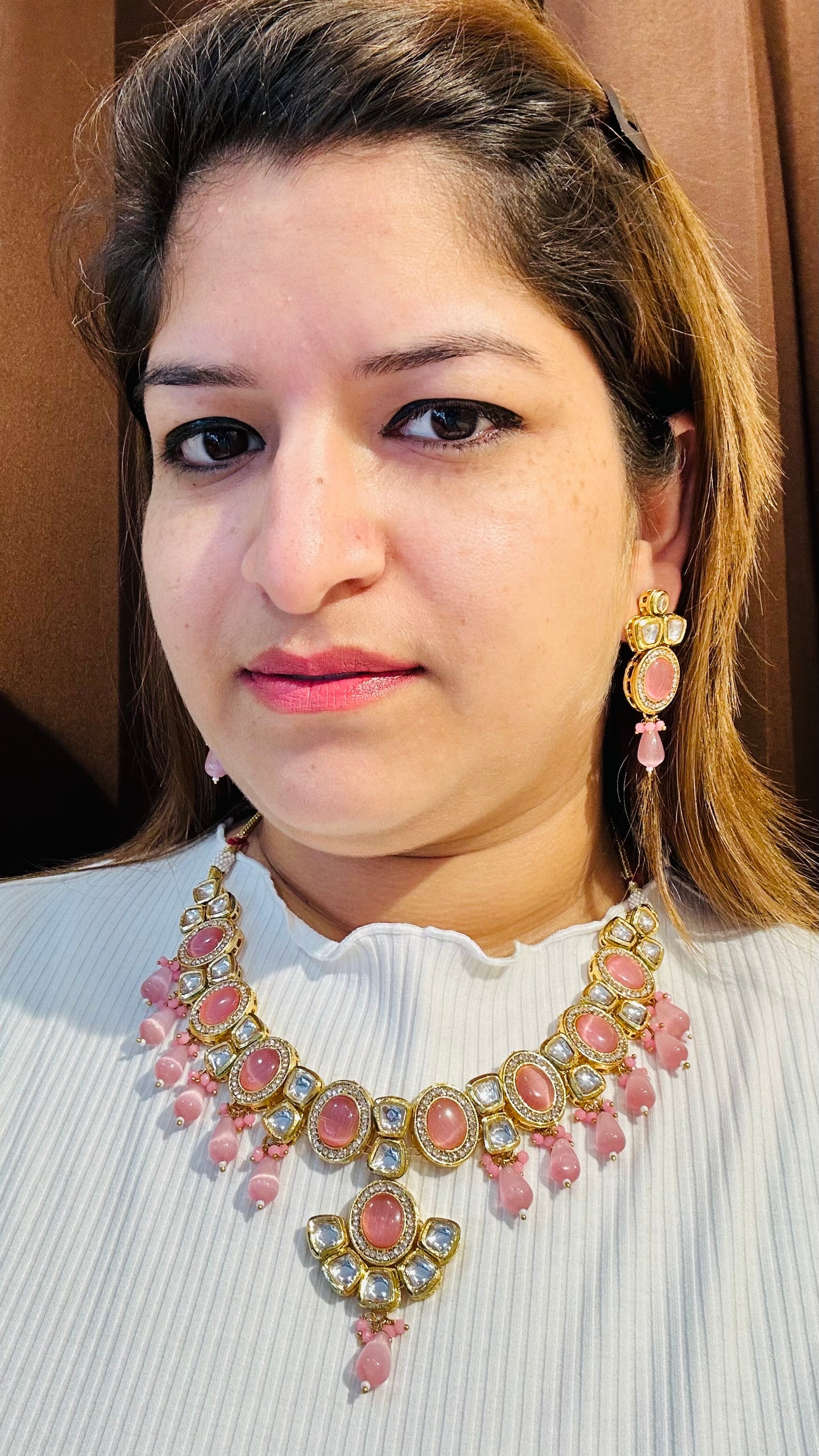 HeyBae Pink Kundan Necklace Set with Earrings – Ethnic Bridal Jewellery