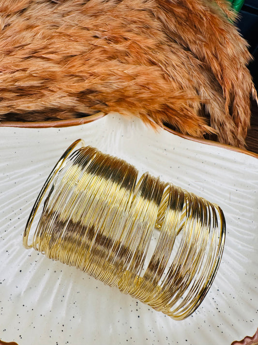 Gold cuff bracelet set – front view of stackable ethnic bangles