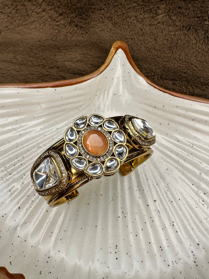 HeyBae Kundan Cuff Bracelet – Antique Gold Plated Bracelet for Ethnic Wear