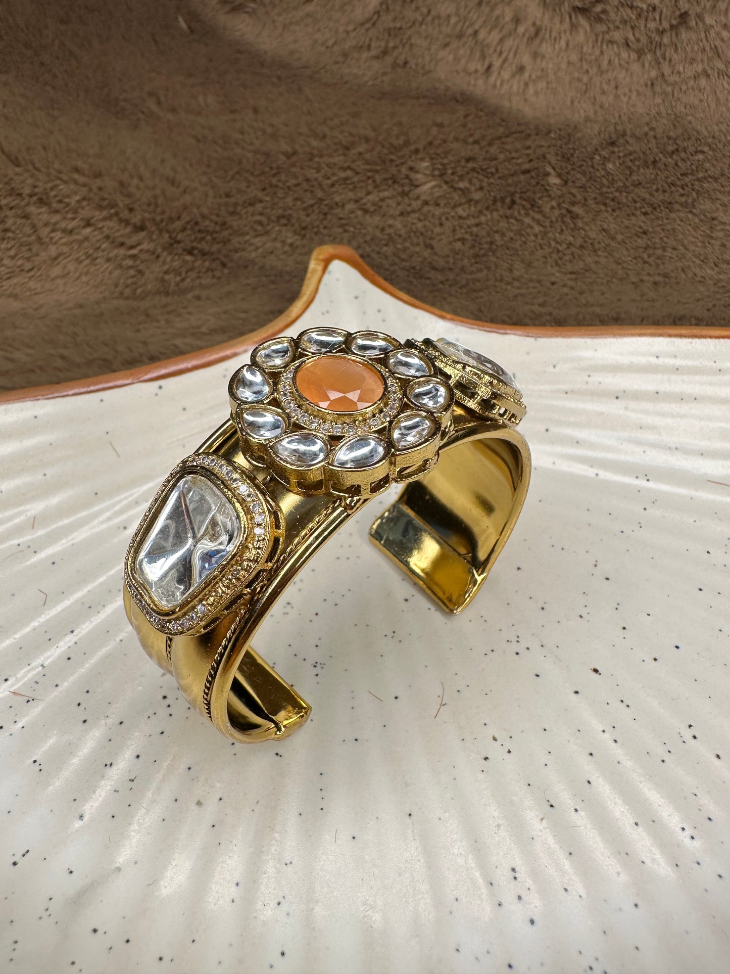 HeyBae Kundan Cuff Bracelet – Antique Gold Plated Bracelet for Ethnic Wear
