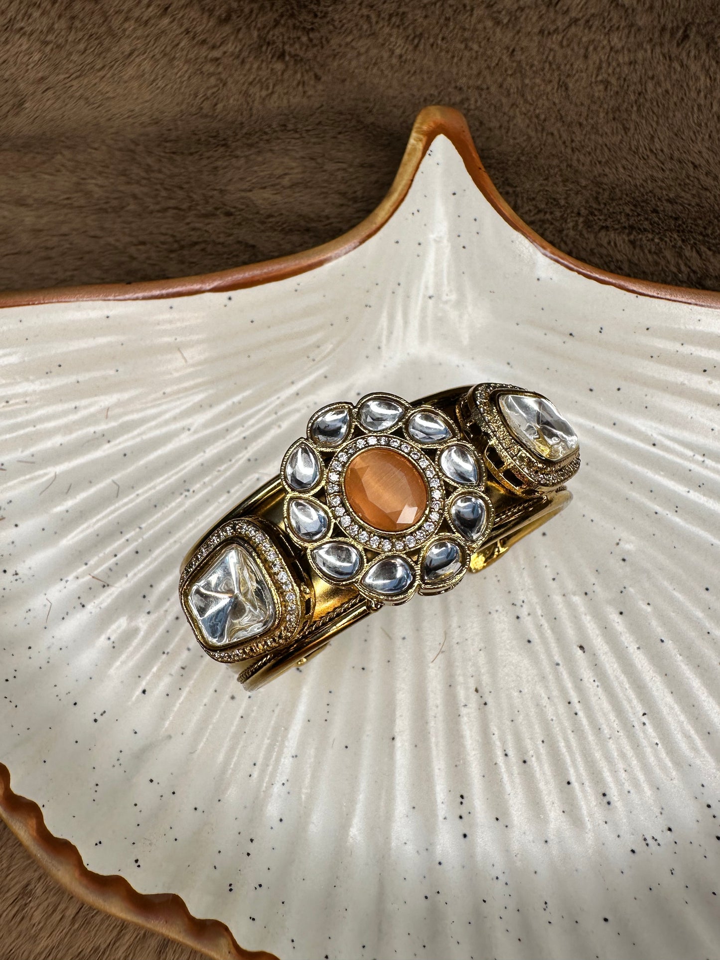 HeyBae Kundan Cuff Bracelet – Antique Gold Plated Bracelet for Ethnic Wear