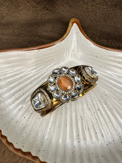 HeyBae Kundan Cuff Bracelet – Antique Gold Plated Bracelet for Ethnic Wear